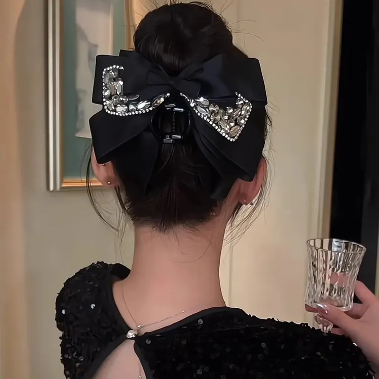 高级感闪钻蝴蝶结轻奢鲨鱼夹抓夹甜美时尚气质后脑勺夹子发饰发夹