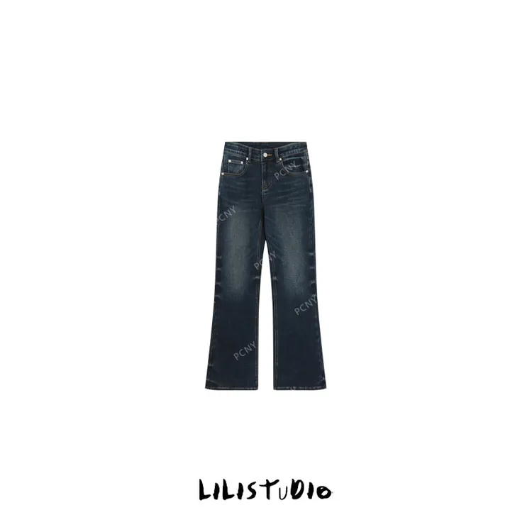 PCNY「​月溪蓝影」不理理冬季新款小众女装显瘦百搭休闲加绒牛仔裤