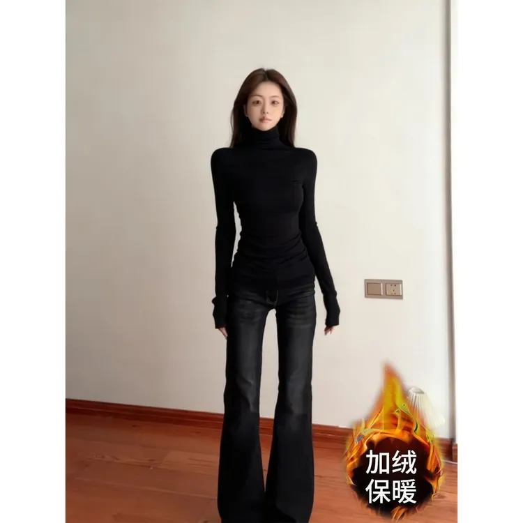 【婉如新生】韩版堆堆领修身收腰长袖T恤秋冬保暖百搭内搭打底衫女