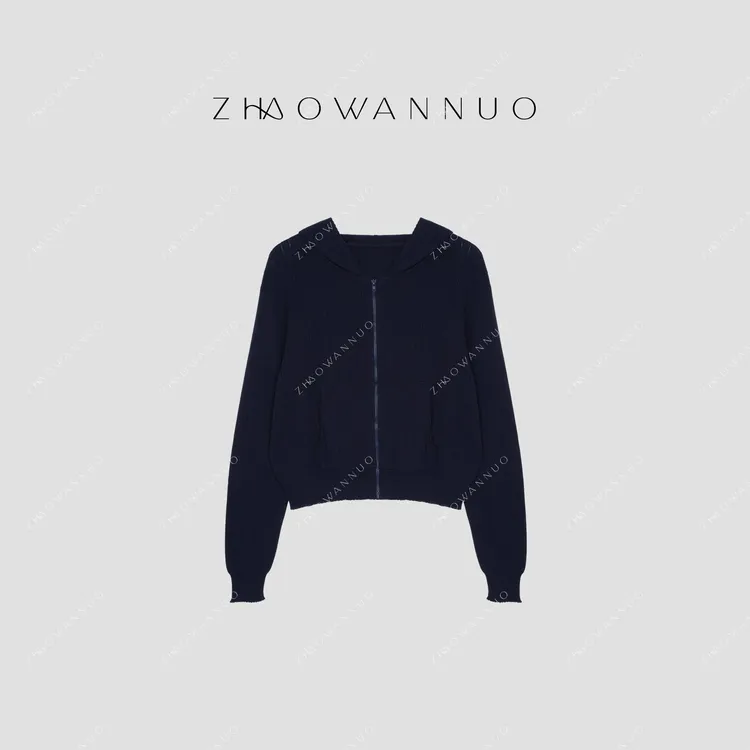 ZHAO WANNUO 丨 25新款蓝色软糯轻薄百搭短款连帽卫衣NC0822