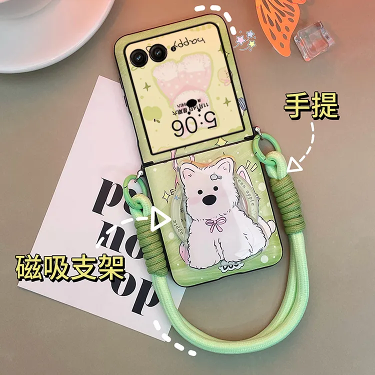壹适用摩托罗拉razr50女款手机壳可爱小狗支架50Ultra折叠屏保护