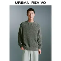 【HOT】UR2025冬季新款男装复古休闲花纱圆领针织衫UMF950034