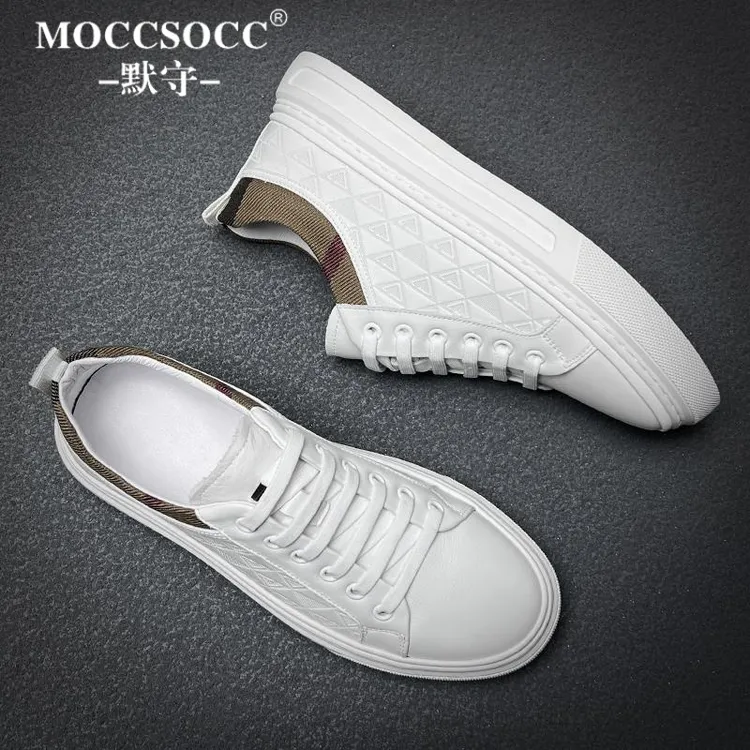 MOCCSOCC板鞋男轻奢潮流压花小白鞋厚底增高鞋时尚百搭休闲运动鞋