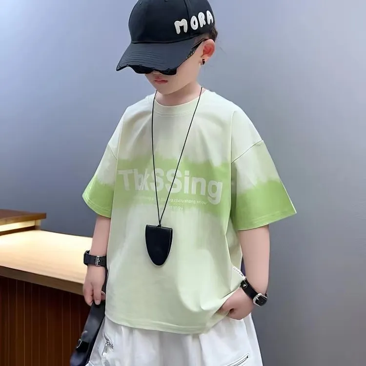 纯棉儿童百搭T恤网红夏款宽松潮流印花个性帅气时尚男宝女宝短袖