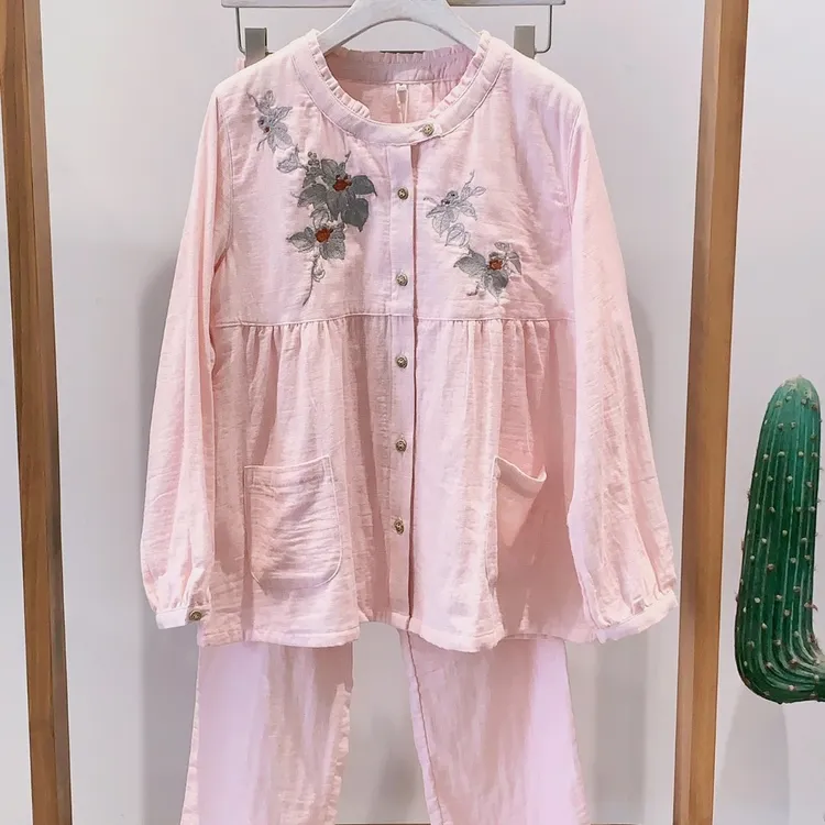 2025新款刺绣双面纱百分百棉纱睡衣家居服