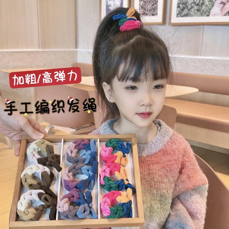 多巴胺撞色编织加粗皮筋女扎发高弹力耐用扎马尾发绳手工少女头绳