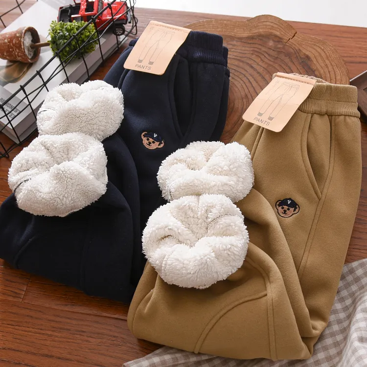 男童加绒裤子冬季2025男孩加厚卫裤中大儿童装小熊运动长裤