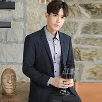 西服上装正装男士西装上班商务西服常规春秋休闲黑色结婚修身面试