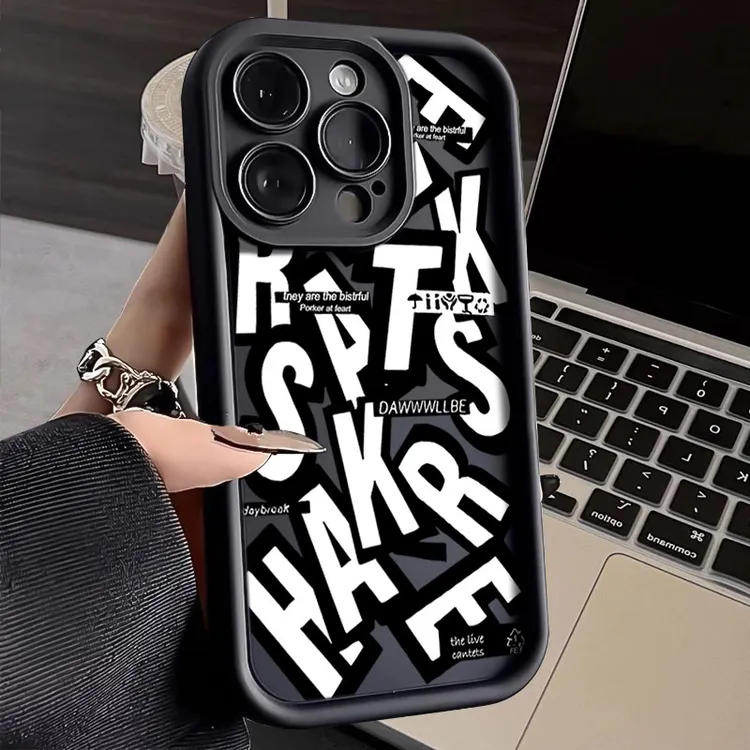 艺术白色英文适用iphone17苹果手机壳1615promax金刚砂14软131211