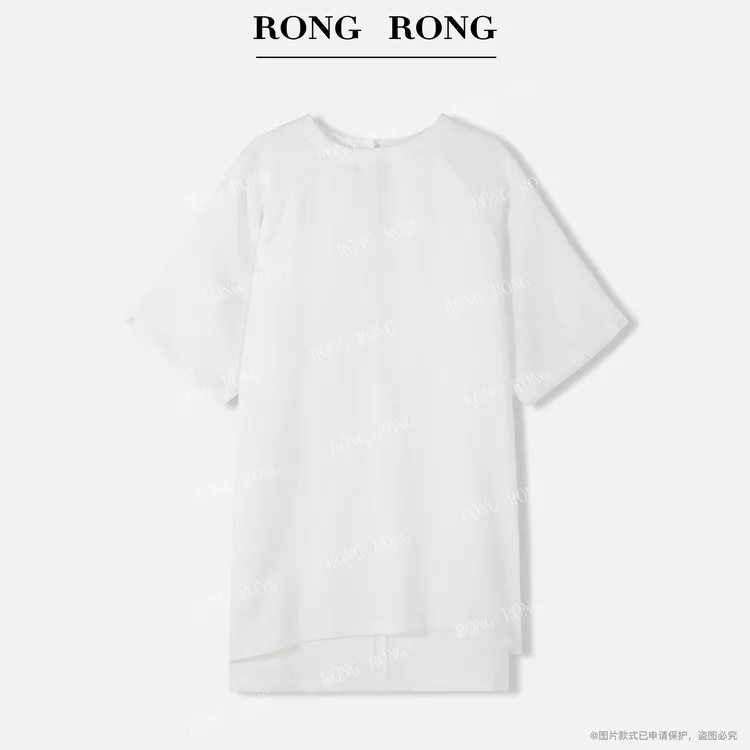 溶溶T【自由姿夏】RONGRONG 100亚麻肌理感下摆开叉慵懒T恤T-B0078