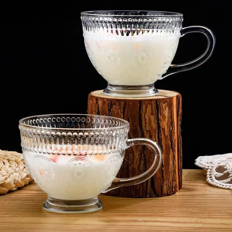 【破损补发】浮雕ins高颜值太阳花杯酸奶燕麦玻璃杯家用带把早餐杯