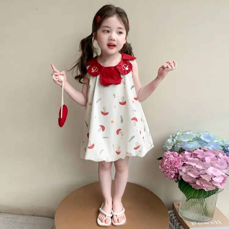 女童娃娃领连衣裙洋气儿童韩版背心裙2025新款女孩宝宝夏装公主裙