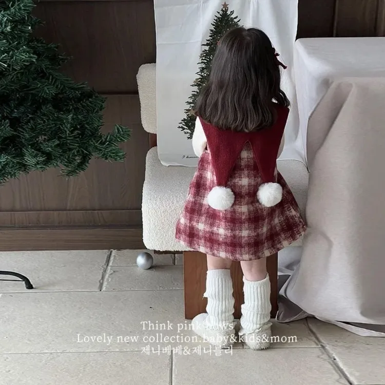 YeeHoO英氏【断码】女童小香风连衣裙洋气儿童加绒裙子公主新款背心