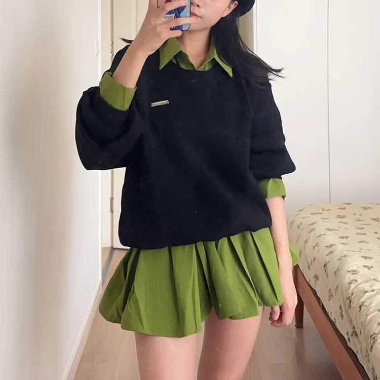 2025春季新款时尚百搭裙子宽松韩版长袖小个子假两件设计感连衣裙