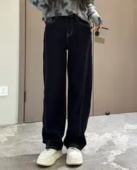 宿慕SUMU 可翻遍两穿牛仔裤 9-11秋季2025普洗蓝弯刀牛仔裤32933