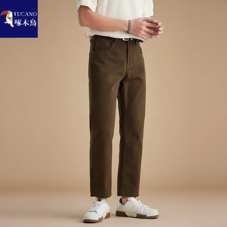 啄木鸟夏季新款男士休闲裤简约商务直筒宽松纯棉百搭轻奢痞帅男装