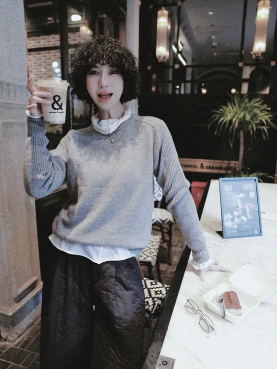 TT设计师【记忆香氛】简约立体感宽松落肩袖羊毛针织衫TT191404