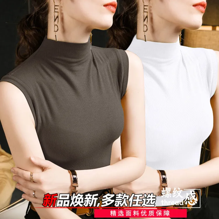 2025春夏季立领洋气吊带螺纹款无袖背心简约通勤上衣潮女士打底衫