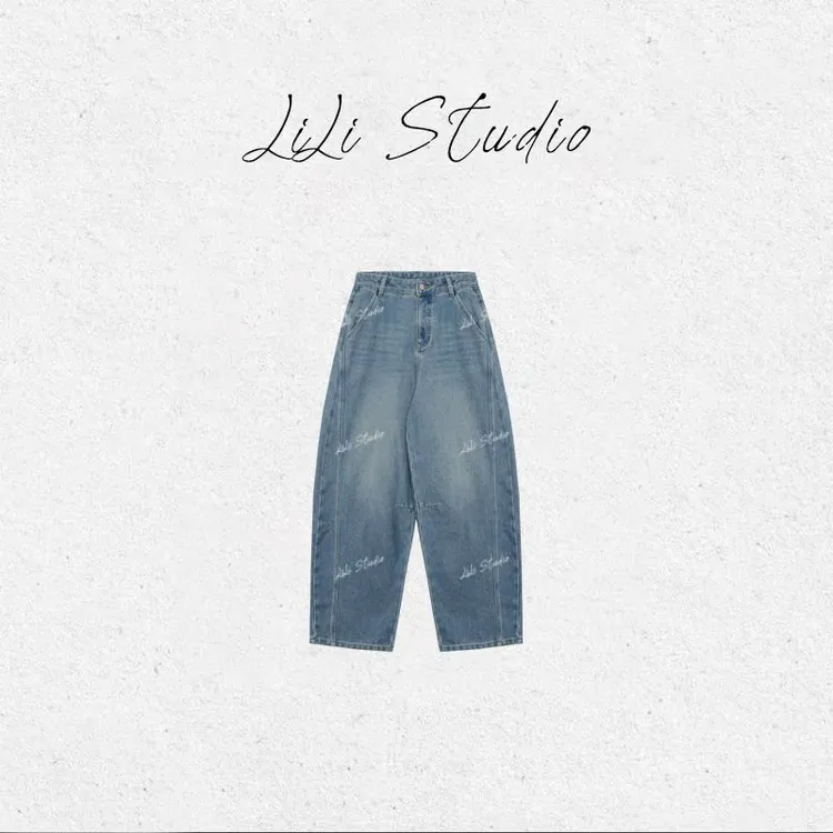 PCNY丨不理理「暗河微澜」宽松休闲保暖加绒牛仔弯刀裤