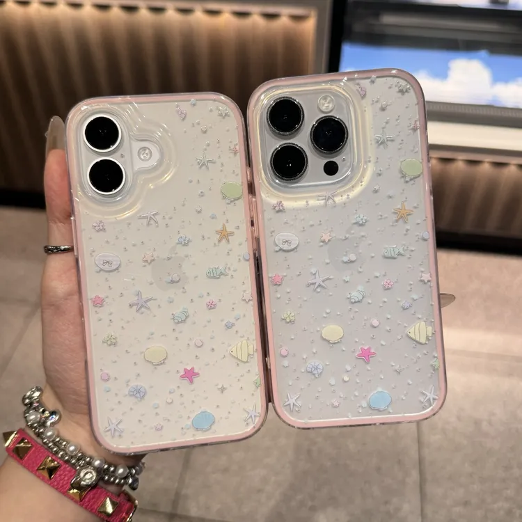 星星贝壳小鱼适用于苹果16手机壳iPhone15透明大孔二合一13软14