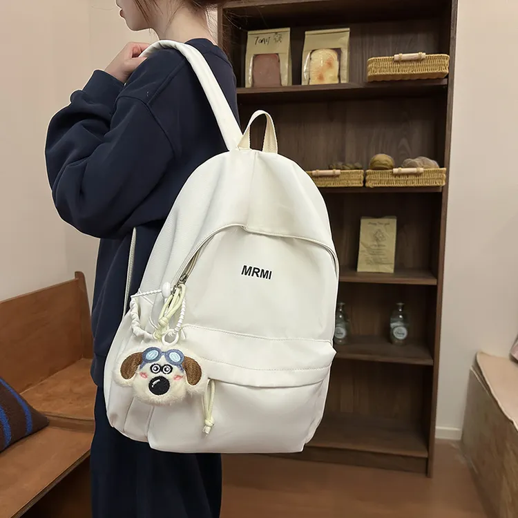 高颜值书包女韩版ins纯色简约百搭双肩包少女学生大容量背包