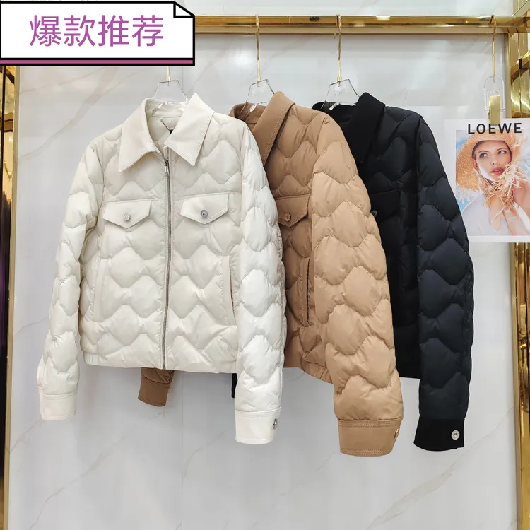 2025秋冬新款时尚百搭翻领拉链轻薄鹅绒服夹克外套女短款羽绒服