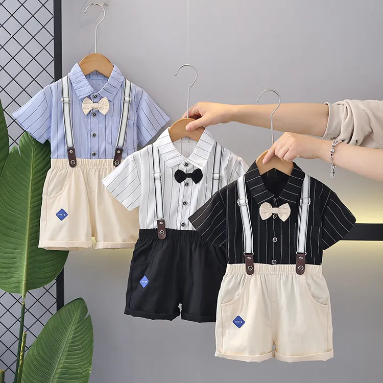 2025夏季新款0-4男童韩版肩带裤两件套装夏装儿童周岁宝帅礼服