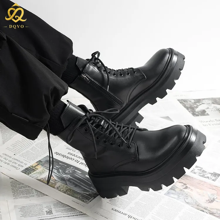 马丁靴男款2025秋冬新款高帮皮鞋英伦风厚底增高中英伦风高帮皮鞋