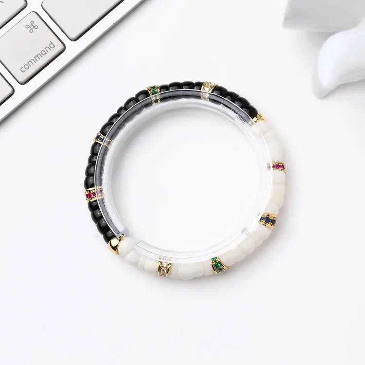 百顺文玩 黑金椰蒂 白玉菩提-太极满钻款-中式轻奢大肠搭配款手串