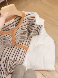 七言家巨好看!ins穿搭#秋冬南瓜刺绣橘条撞色开衫