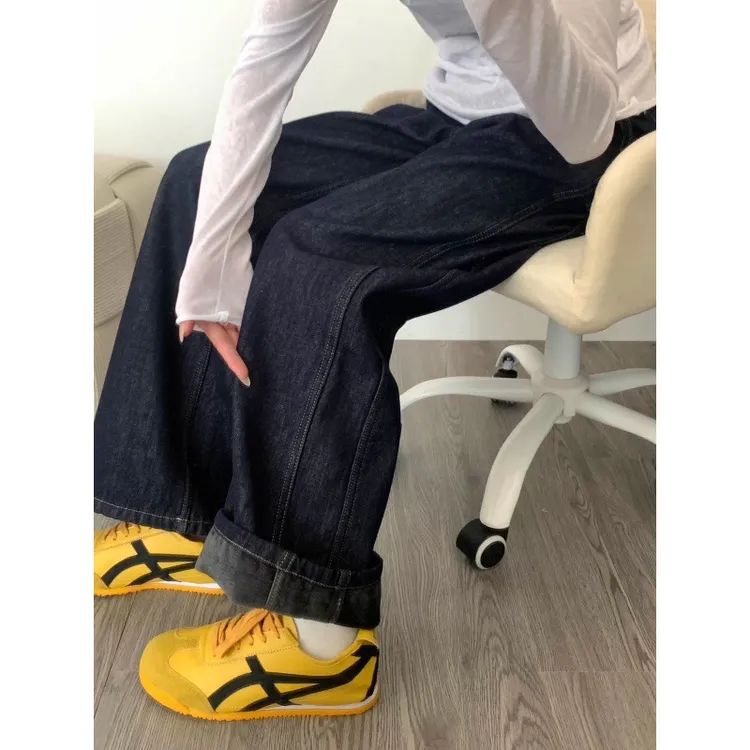 窄版直筒牛仔裤女秋冬加绒大码胖mm高腰宽松显瘦修身梨形身材阔腿