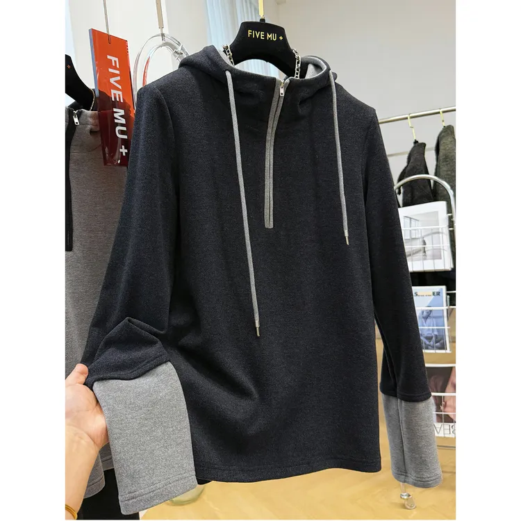 胖妹妹240斤大码韩系连帽磨毛长袖T恤打底衫女秋冬半拉链卫衣上衣