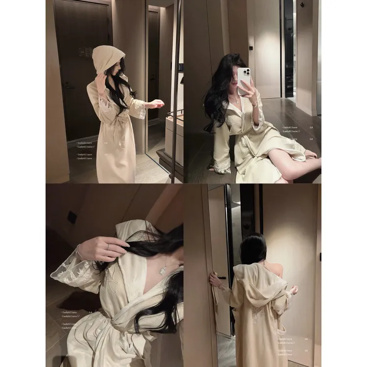 「LA」柔软盔甲｜高端黑科技系列*纯欲优雅蕾丝情侣洗澡亲肤睡袍