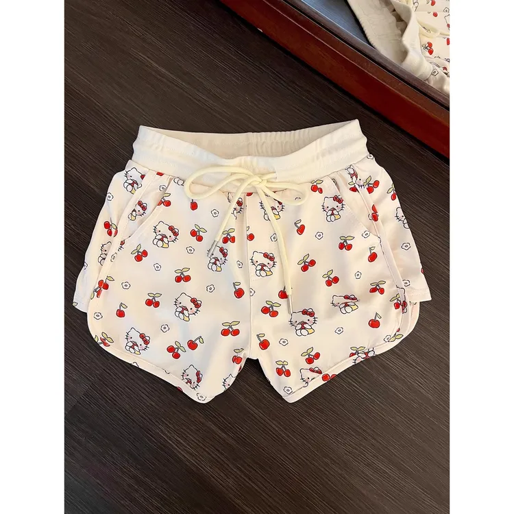 可爱樱桃Kitty猫印花短裤睡裤女夏季新款休闲裤居家遛弯裤可外穿
