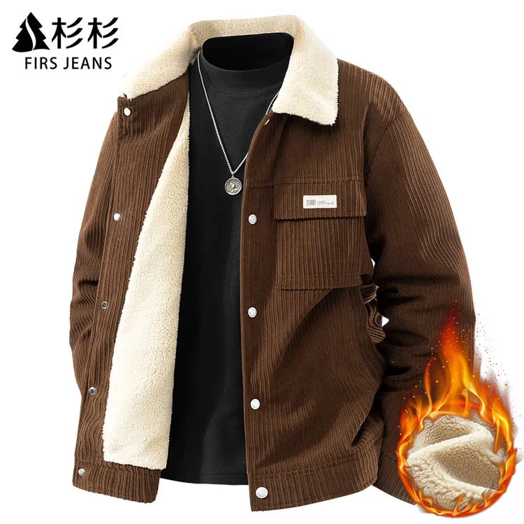 FIRS JEANS杉杉加绒加厚外套男秋冬季男士潮牌复古灯芯绒夹克男装