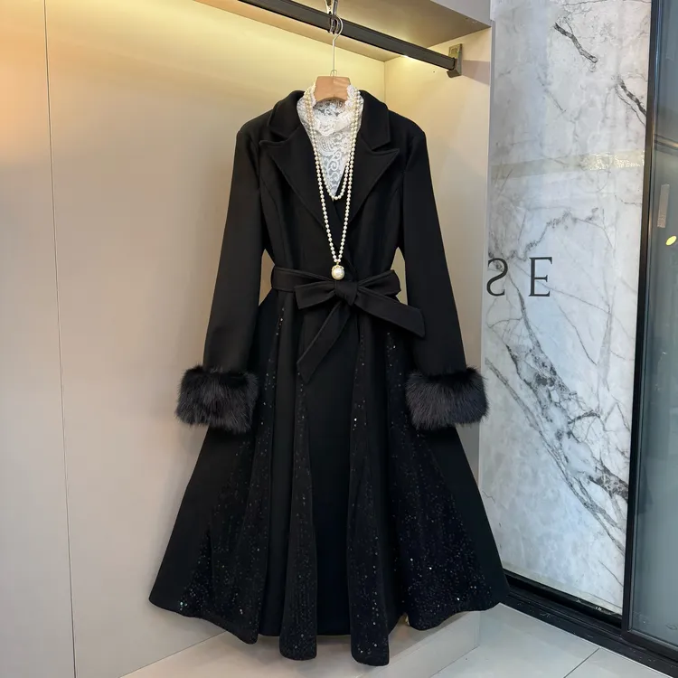 2025欧货气质法式贵气财阀千金风洋气亮片毛呢时尚显瘦外套7396