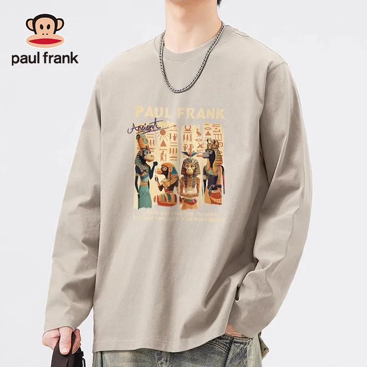paul frank/大嘴猴男士秋季长袖运动透气休闲体恤男款螺纹圆领T恤