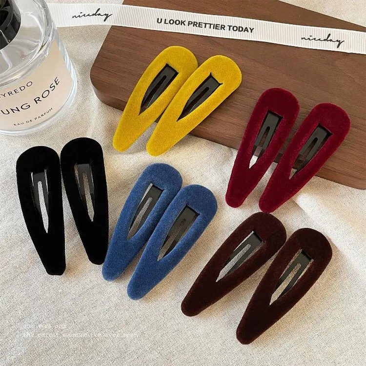 植绒水滴发夹女韩系简约彩色碎发刘海夹一字夹少女心bb夹秋冬发卡