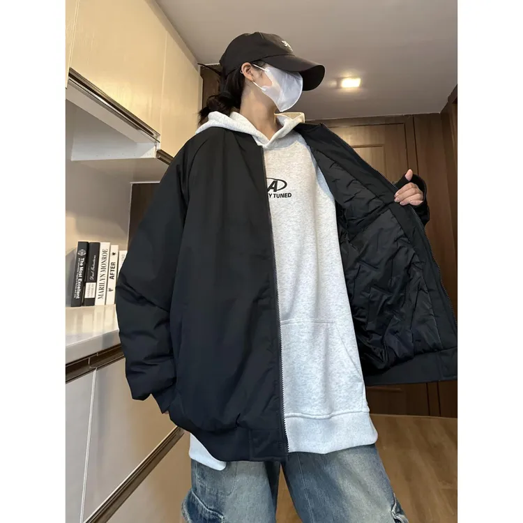 黑色美式飞行夹克棉服男款秋冬季加厚工装外套cleanfit夹棉棒球服