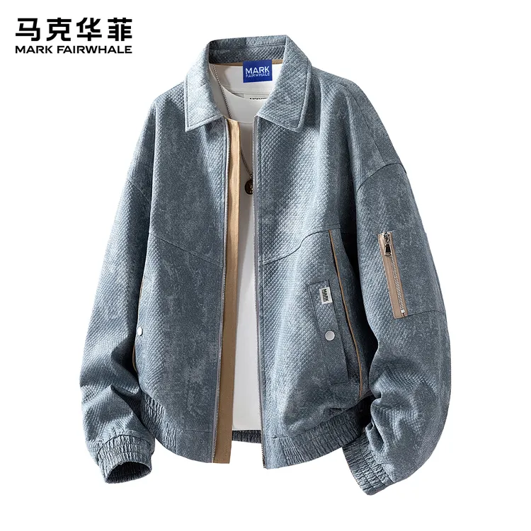 马克华菲美式扎染工装夹克男装秋冬季潮牌加绒翻领休闲上衣外套男