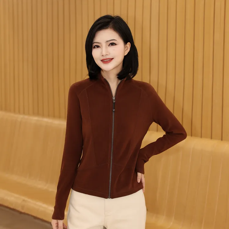 枫竺阿楠anan休闲通勤立领收腰立裁结构拉链开衫女秋可内搭打底衫