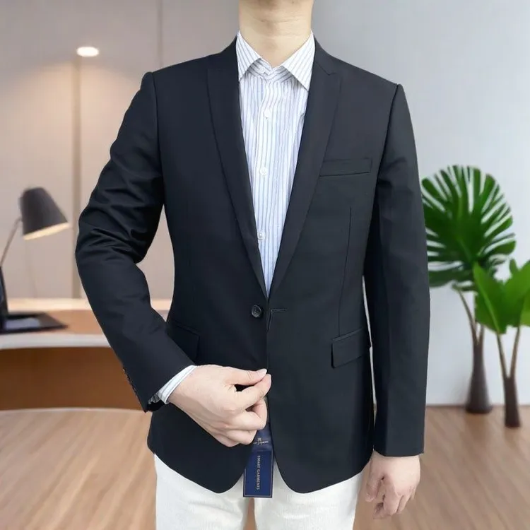 890308 羊毛97.5% 新款男士春秋西服纯黑色净版羊毛单西男上班