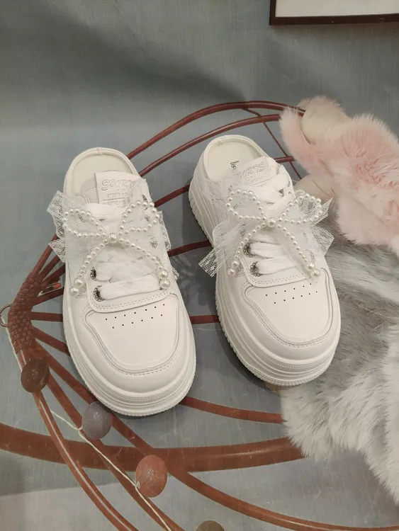 2025夏季新款厚底包头网面轻便蝴蝶结凉半拖鞋