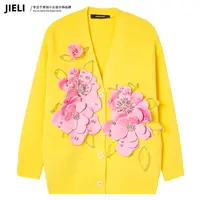 JIE LI/街力定制设计师原创小众设计黄色开衫黄毛衣外套女T7172