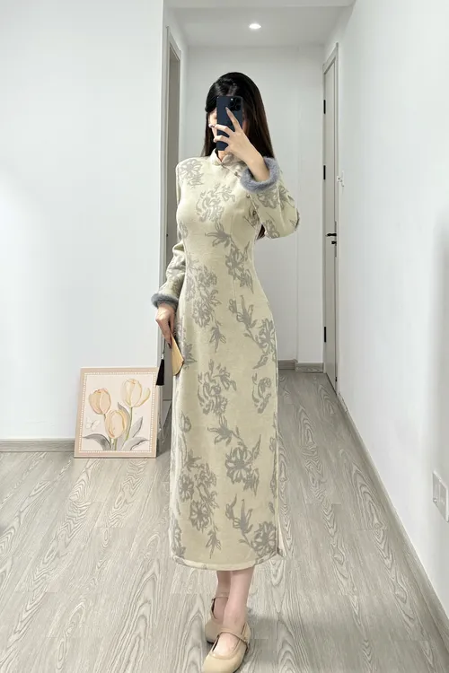 [山玥记]苏禾旗袍秋冬新款单层加绒改良款长度约123