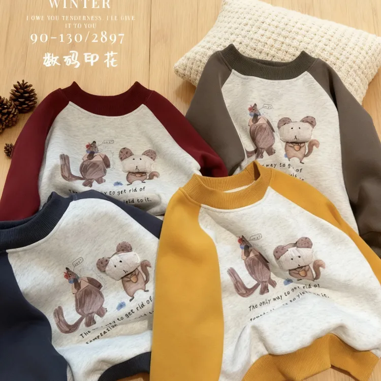 【新疆包邮】男女童鼠鼠屋纯棉加绒卫衣25年新款可爱百搭2897