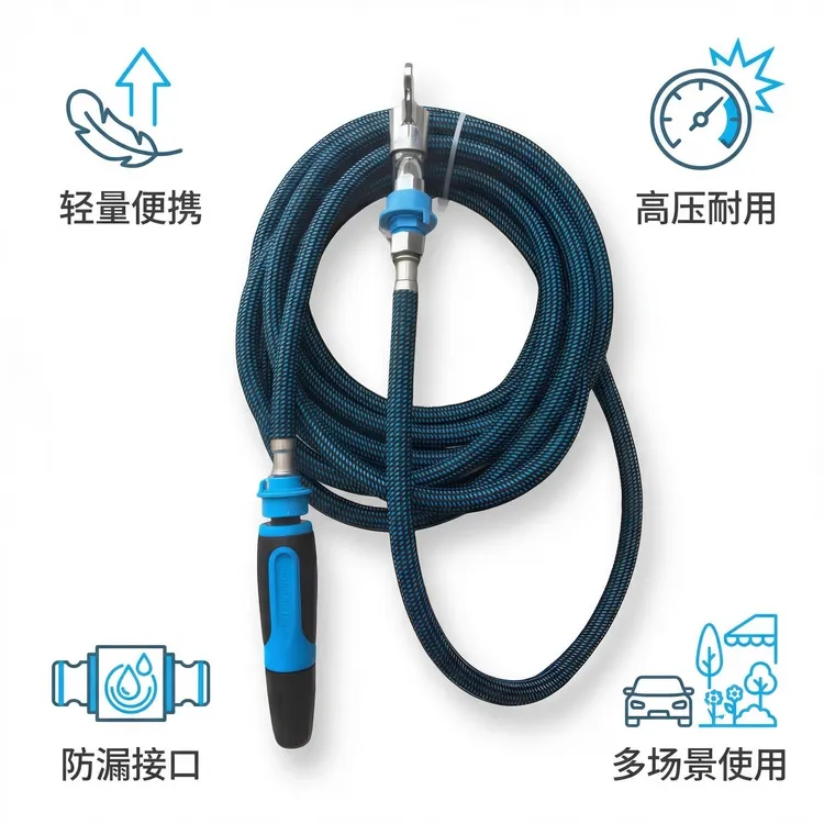 【认准4分管直径16mm】钢帽卡扣两用轻便洗车管浇花耐高压旋转喷枪商品图
