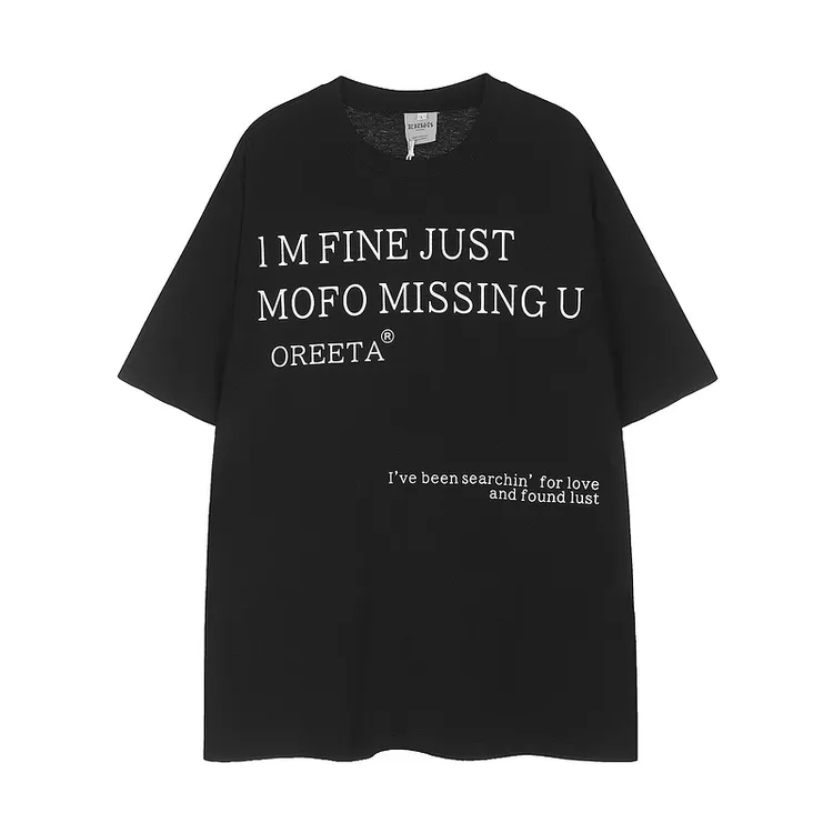 美式休闲潮流宽松运动时尚字母印花圆领短袖T恤欧美街头中性风短t