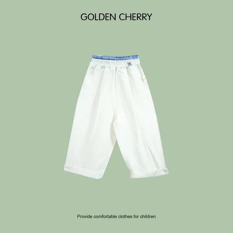 【金樱桃Golden cherry】亲子麻白色小标洋气休闲裤QDD217