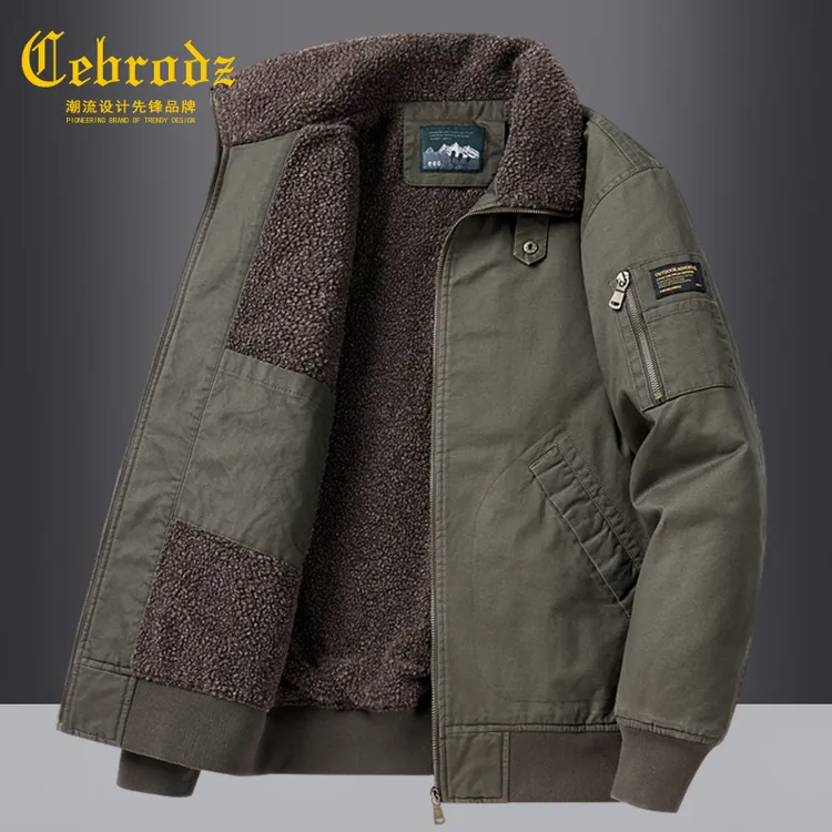 法国Cebrodz纯棉冬加厚加绒夹克休闲棉衣翻领保暖棉袄棉服外套男